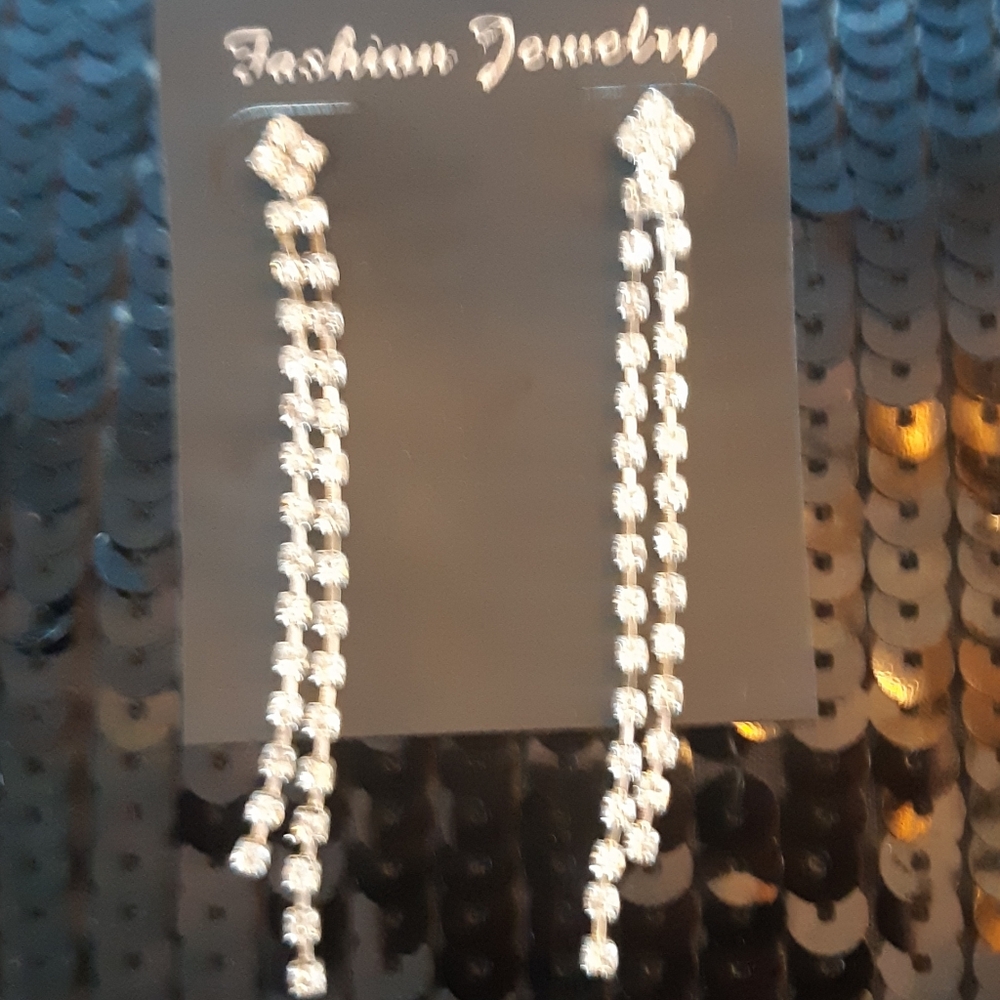 New Elegant Bridal Rhinestone Silver Drop Earrings